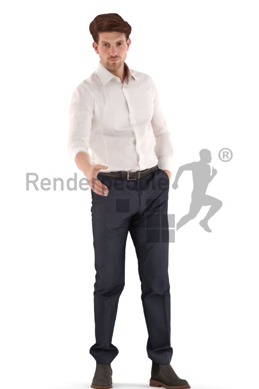 3d people business, young 3d man standing and shaking hands