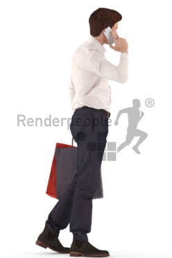 3d people business, man walking and calling with bags in his hands