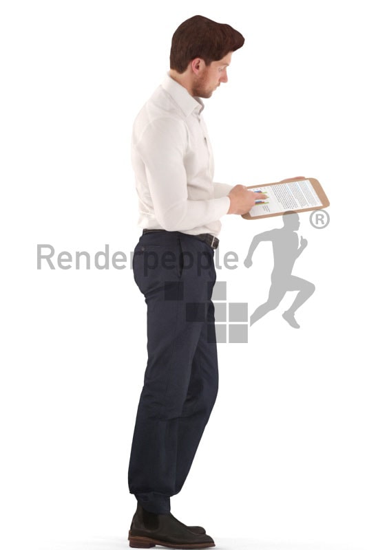 3d people business, man standing with a clipboard in his hands