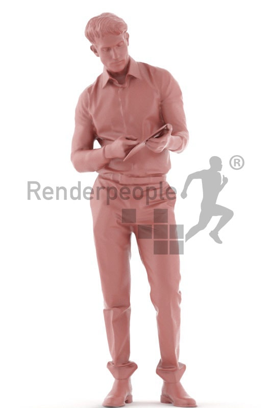 3d people business, man standing with a clipboard in his hands