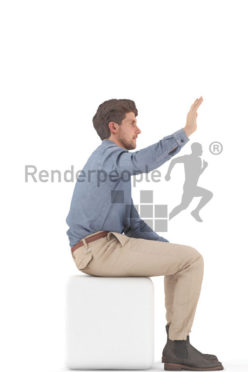 3d people casual, man sitting and waving