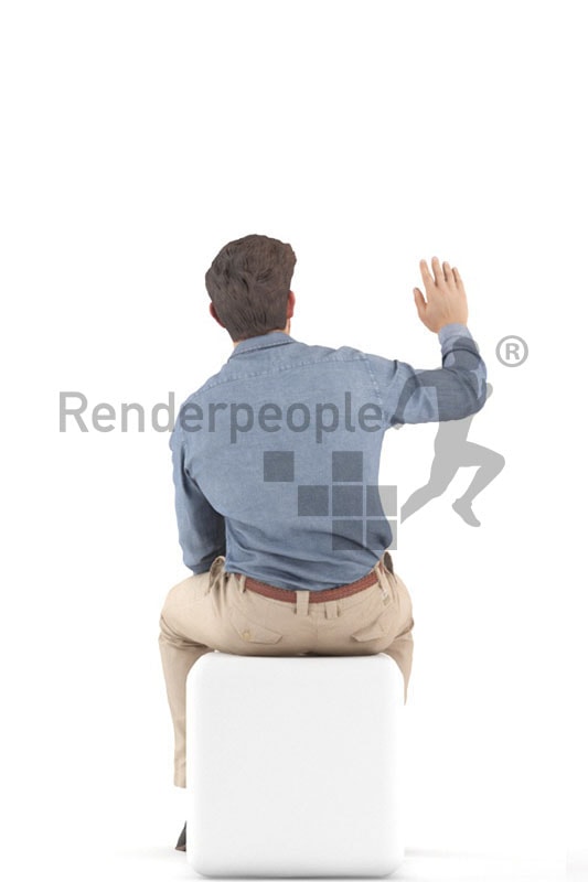 3d people casual, man sitting and waving