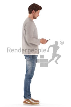 3d people casual, young 3d man standing and typing