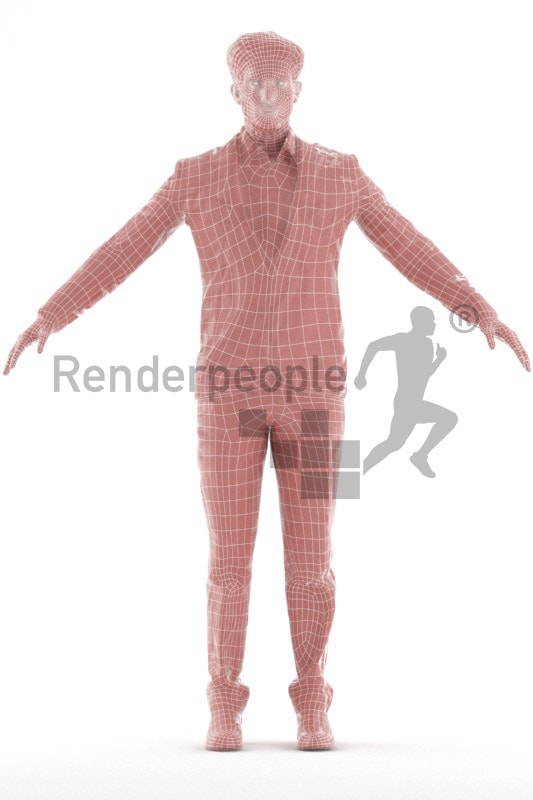 3d people business, rigged young man in A Pose