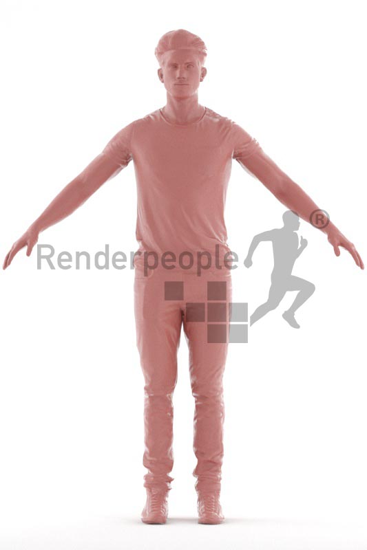 3d people casual, rigged young man in A Pose