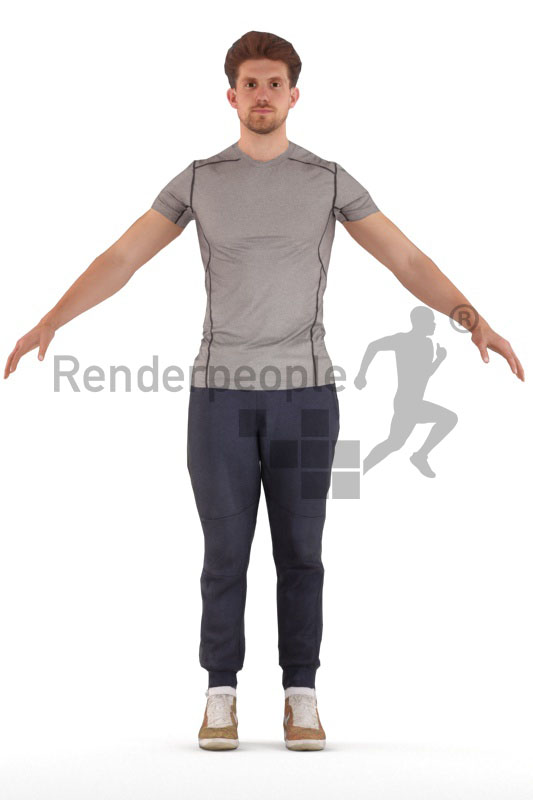 3d people sports, rigged young man in A Pose