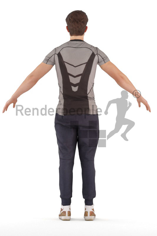 3d people sports, rigged young man in A Pose