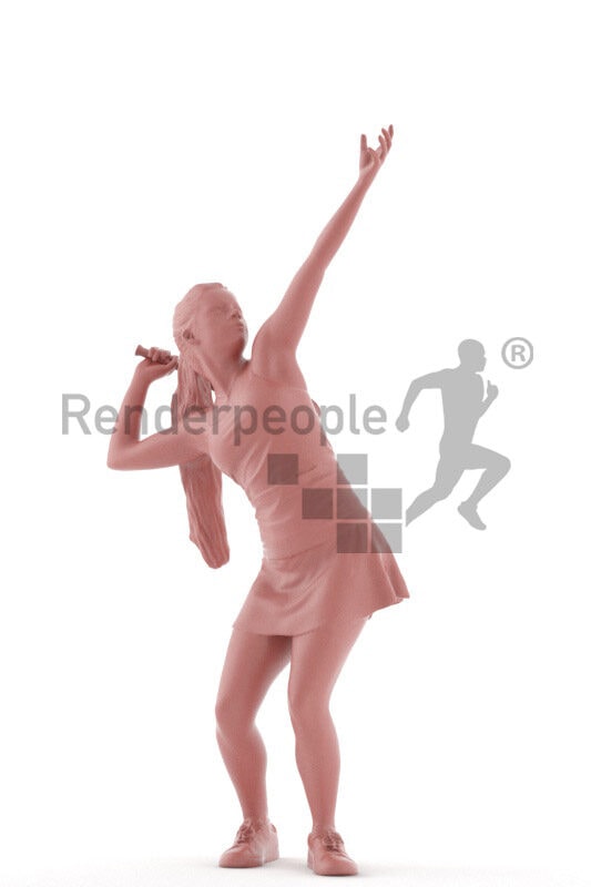 Scanned 3D People model for visualization – european woman in tennis dress, playing