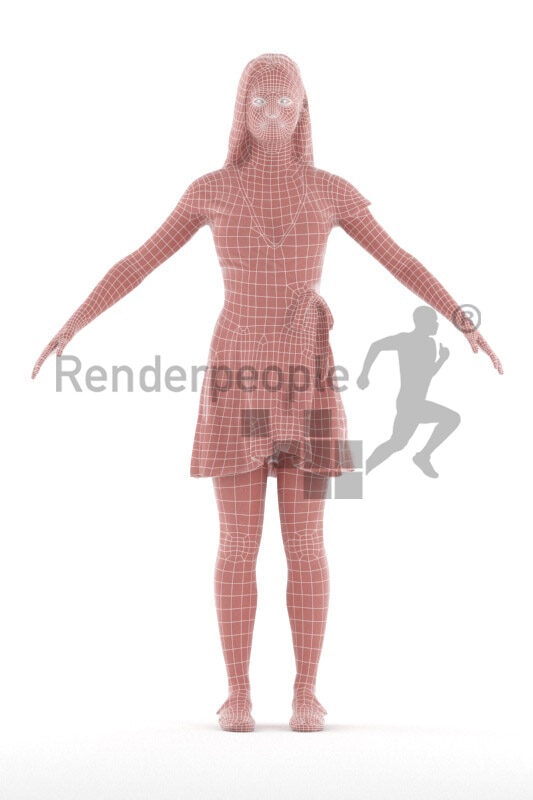 Rigged human 3D model by Renderpeople – european female in casual summer dress