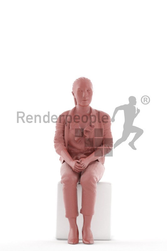 3D People model for animations – asian woman in office look, sitting