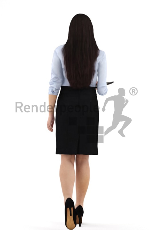 3d people business, asian 3d woman walking and carrying a tablet