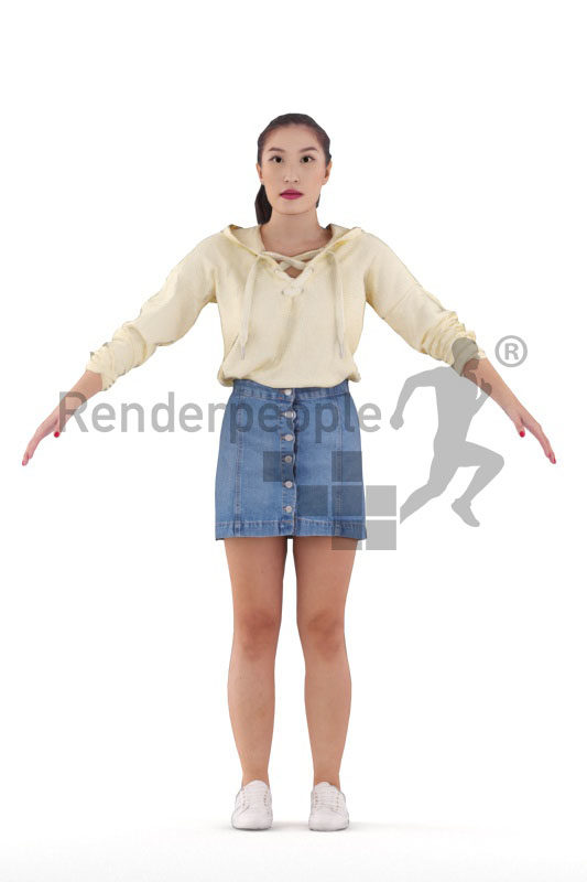 Rigged human 3D model by Renderpeople – asian woman in casual streetwear
