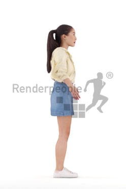 Rigged human 3D model by Renderpeople – asian woman in casual streetwear