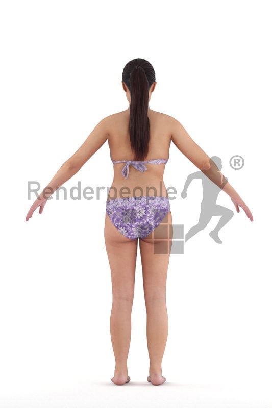 Rigged and retopologized 3D People model – asian woman in bikini