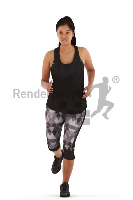 3d people sports, young woman running