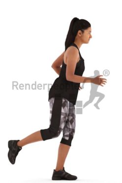 3d people sports, young woman running