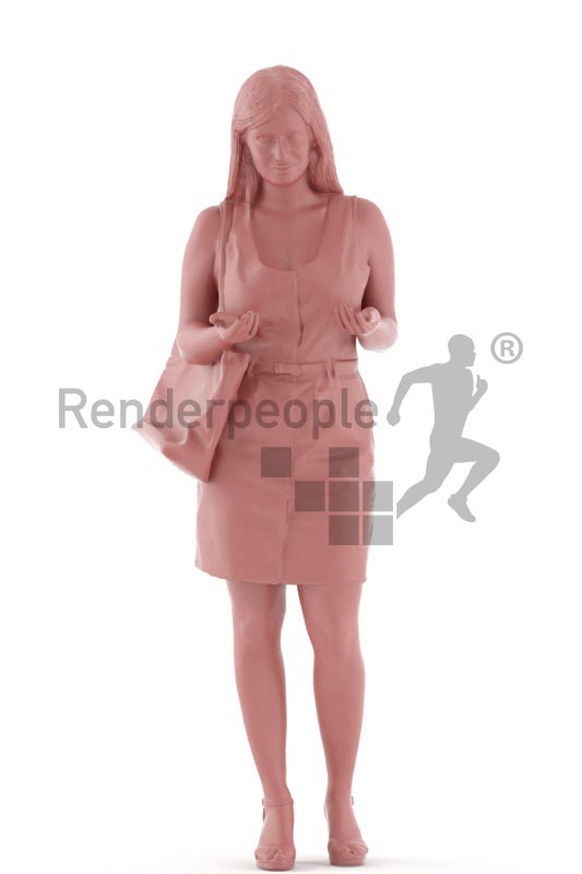 3d people casual, young woman standing and waiting
