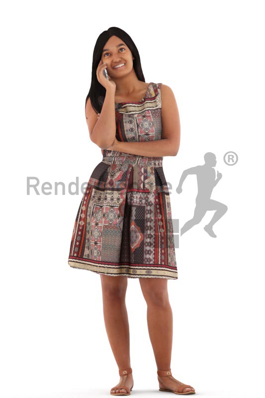 3d people casual, young woman standing and calling