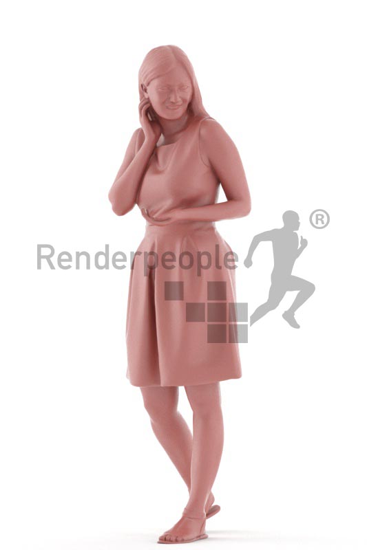 3d people casual, young woman walking looking over her shoulder