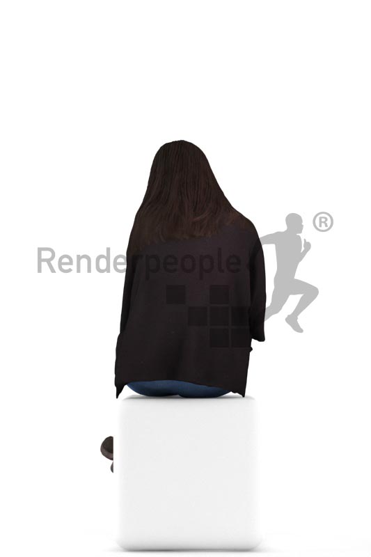 3d people casual, indian 3d woman sitting and reading