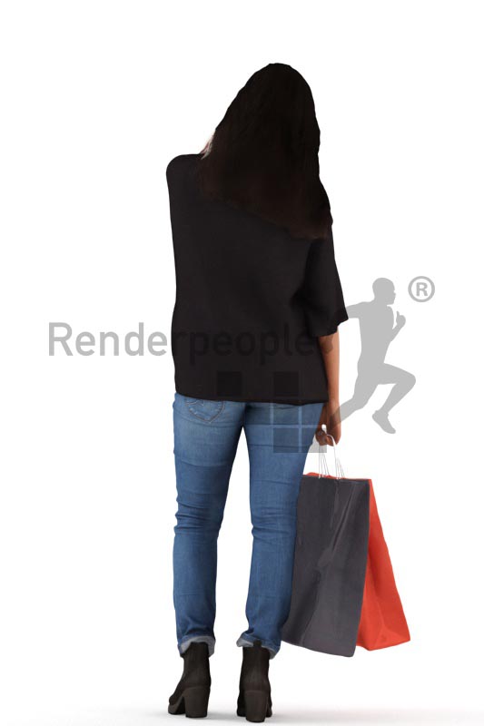 3d people casual, indian 3d woman shopping and pointing