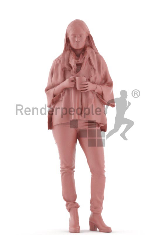 3d people casual, indian 3d woman standing with a cup