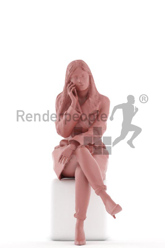 3d people casual, indian 3d woman sitting and calling