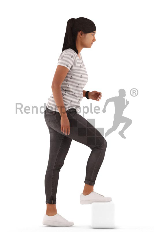 3d people casual, indian 3d woman walking upstairs