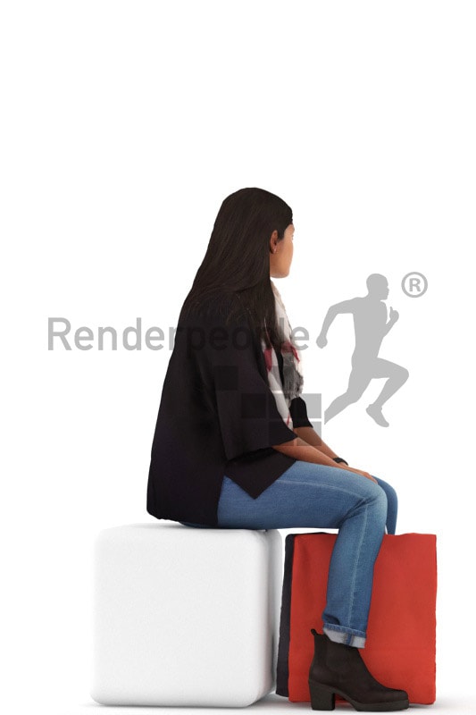 3d people casual, indian 3d woman sitting and shopping