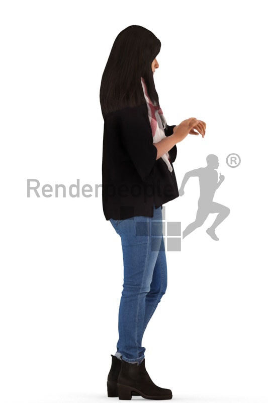 3d people casual, standing looking at her watch