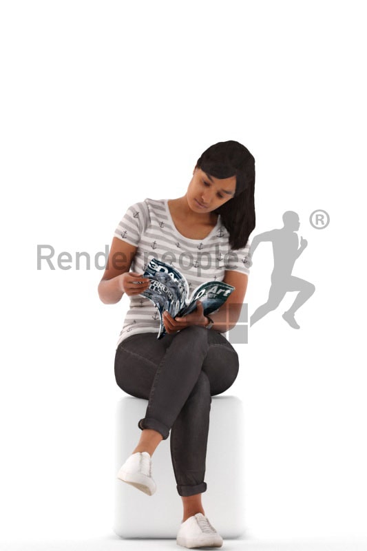 3d people casual, indian 3d woman sitting and reading
