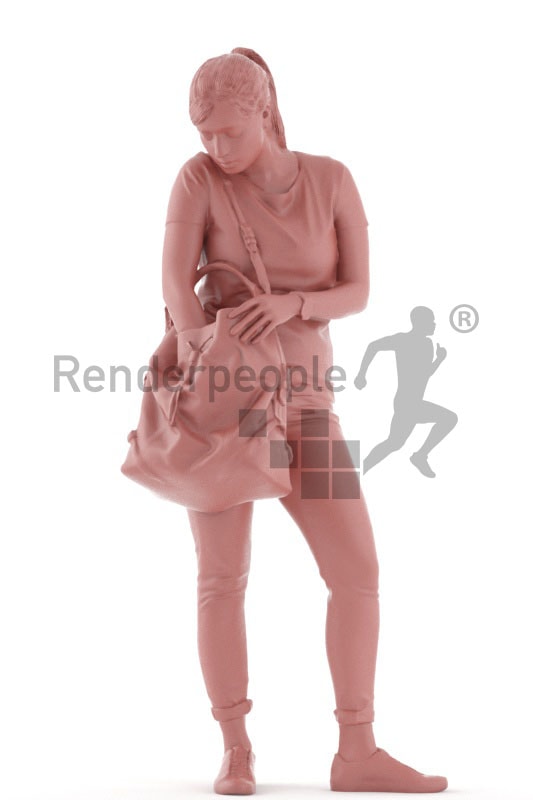 3d people casual, indian 3d woman standing searching in her bag