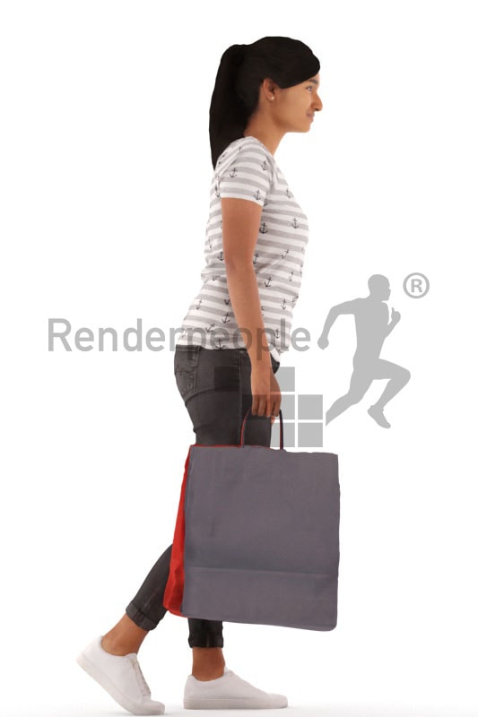 3d people casual, indian 3d woman shopping
