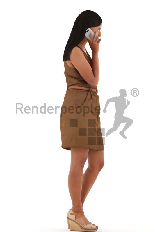 3d people casual, indian 3d woman standing and calling