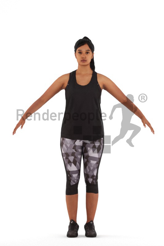 3d people sports, rigged indian woman in A Pose