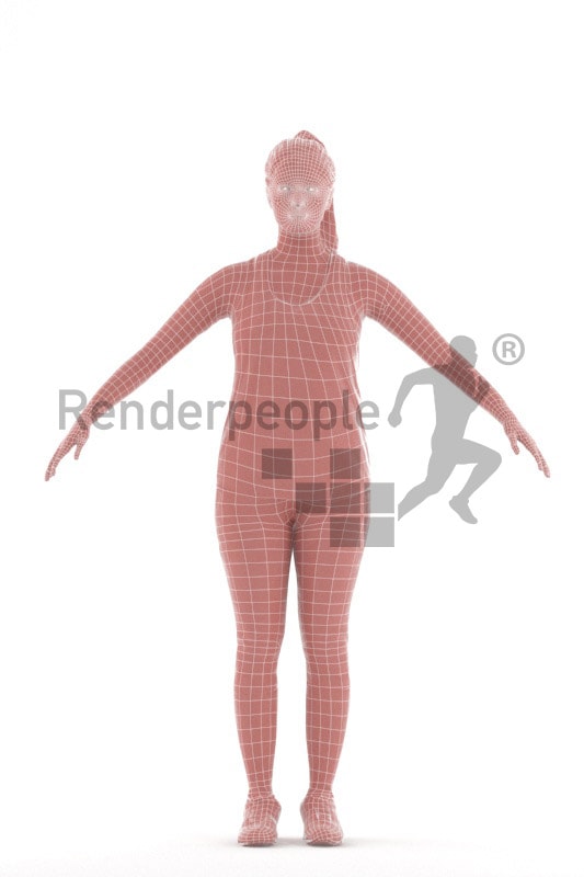 3d people sports, rigged indian woman in A Pose
