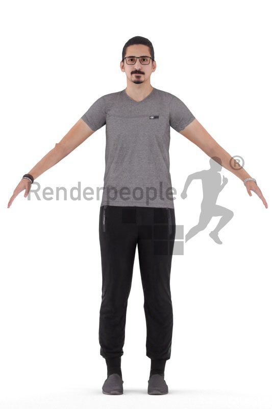 Rigged human 3D model by Renderpeople – middle eastern male with glasses