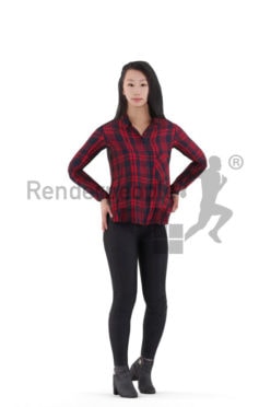 Animated 3D People model for Unreal Engine and Unity – asian woman in casual look, standing