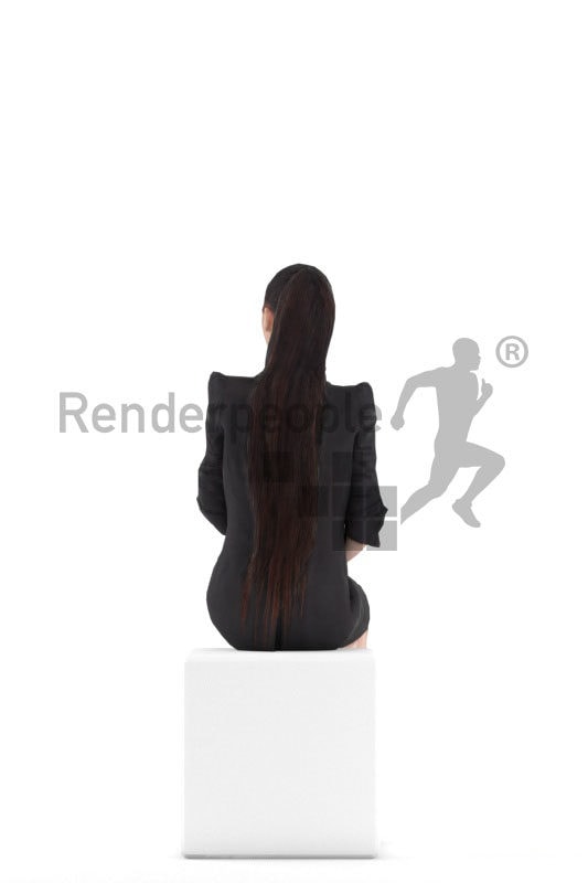 Animated 3D People model for Unreal Engine and Unity – asian woman in business look, sitting