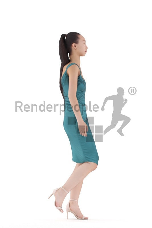 3d people event, asian woman, walking animated