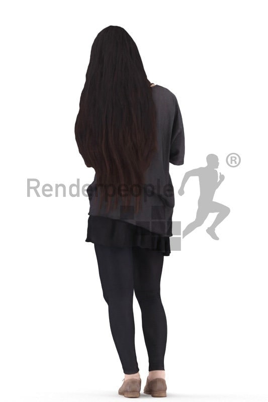 3d people casual, asian 3d woman standing holding mug