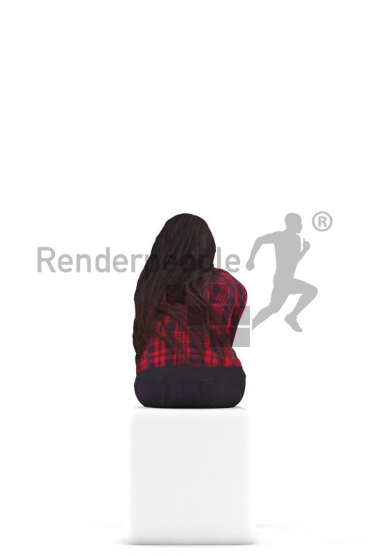 3D People model for 3ds Max and Maya – asian woman casual daily outfit, sitting and listening