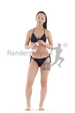 3D People model for 3ds Max and Maya – asian woman in bikini, standing and holding a bottle