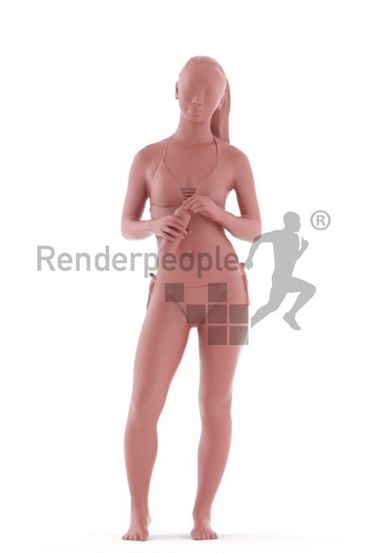 3D People model for 3ds Max and Maya – asian woman in bikini, standing and holding a bottle