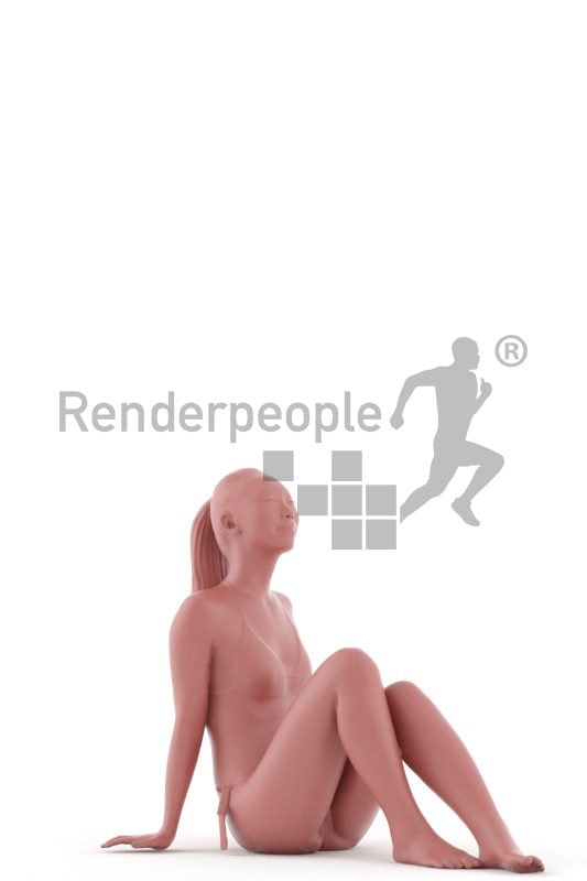 Scanned human 3D model by Renderpeople – asian woman in black bikini sitting