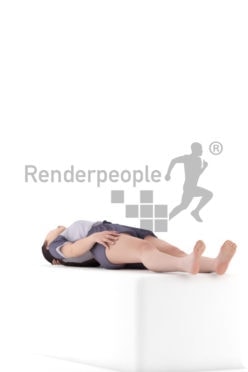 Realistic 3D People model by Renderpeople – asian woman in summer pyjama, laying in her bed