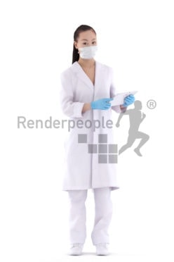 3D People model for 3ds Max and Maya – asian woman in medical wear showing something on the tablet