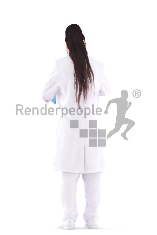 3D People model for 3ds Max and Maya – asian woman in lab kit, doing an experiment