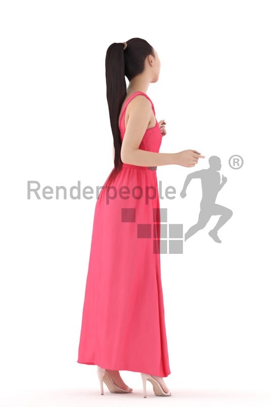 3D People model for 3ds Max and Cinema 4D – asian woman dancing at an event in maxi dress