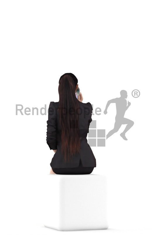 Realistic 3D People model by Renderpeople – asian woman in office look, sitting and calling